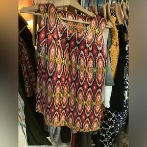 Tory Burch Orange Yellow Gold Beautiful Ikat Sleeveless Top